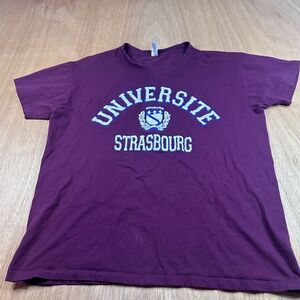 University Strasbourg T Shirt Mens L Burgundy Graphic Cotton Tee